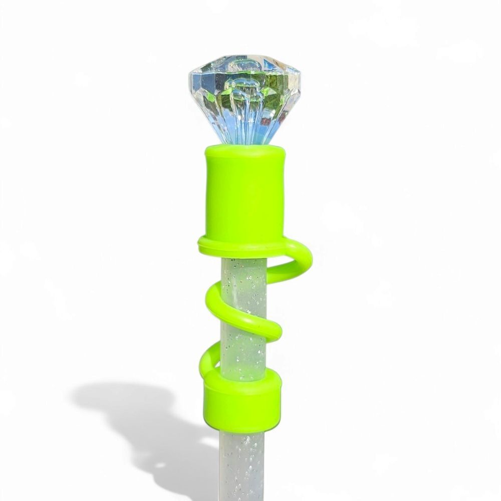 Neon Green Diamond Silicone 10mm Straw   Topper | Straw Cover | Fits Stanley